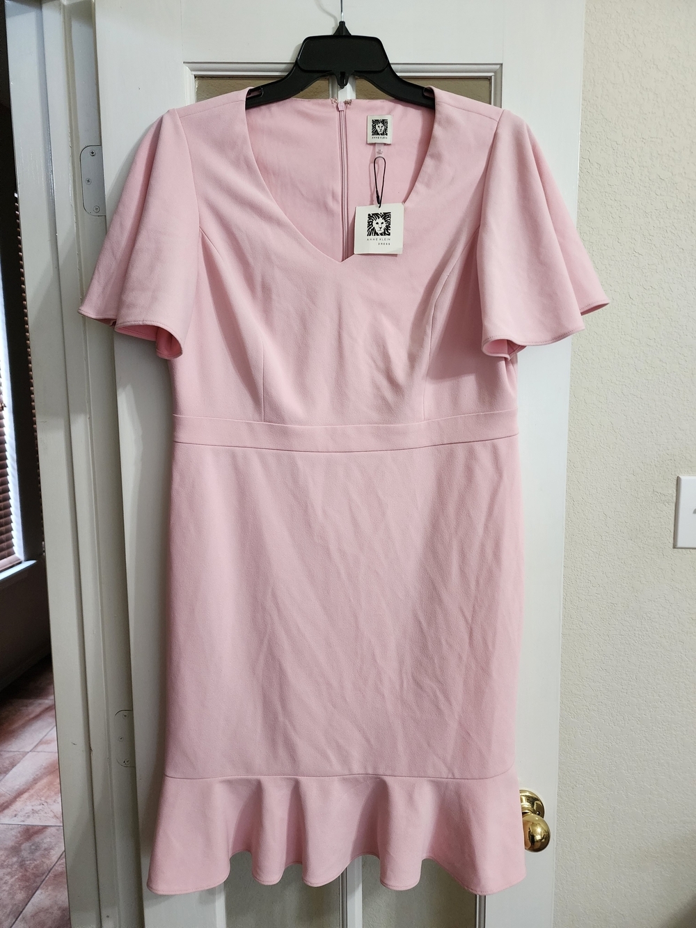 NWT Anne Klein Tutu Pink Flutter Sleeve Ruffle Hem Sheath Dress 14